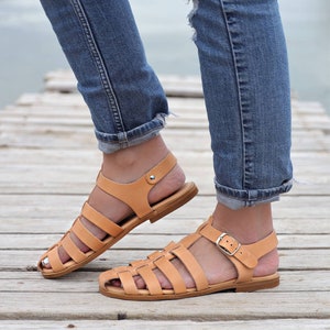 Black fisherman Leather Sandals for women with soft bed, Barefoot Sandals, Gladiator Sandals with buckles, handmade Greek sandals for women image 8