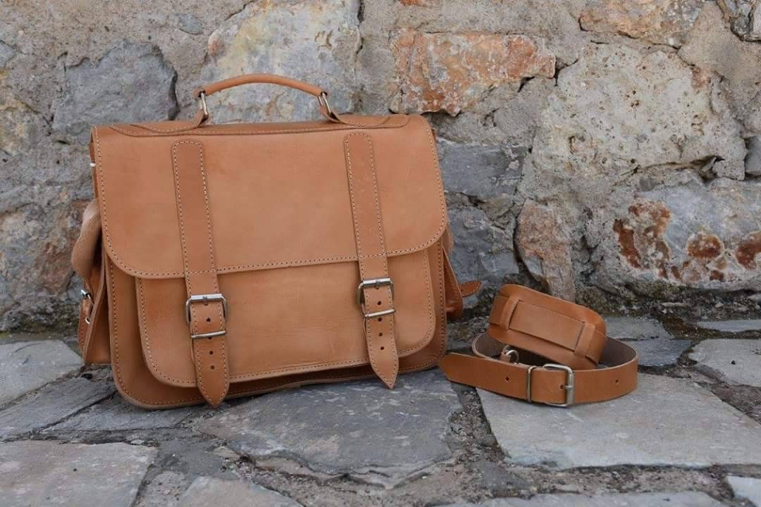 Leather Briefcase Messenger Bag with side pocketLaptop Bag | Etsy