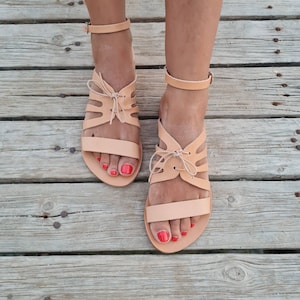 Leather Sandals, Greek Sandals, Handmade Barefoot Sandals, Gladiators Sandals, Ancient Greek Beach Flats,Summer Flip Flops,women flats