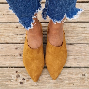 Suede Leather mules for Women, leather loafers, Women slippers, leather moccasins, slip on flats, pointy mules,Women loafers,soft leather image 7