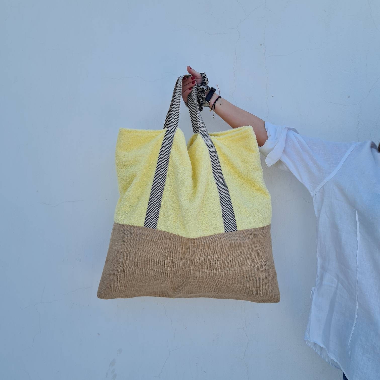 Yellow Beach Bag, Terry Cloth Beach Bag for Women, Beach