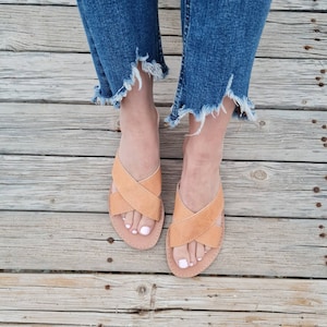 Greek Cross Over Sandals for women, Greek sandals for women, Cris Cross Summer flats, slip on flat sandals, open toe handmade leather shoes