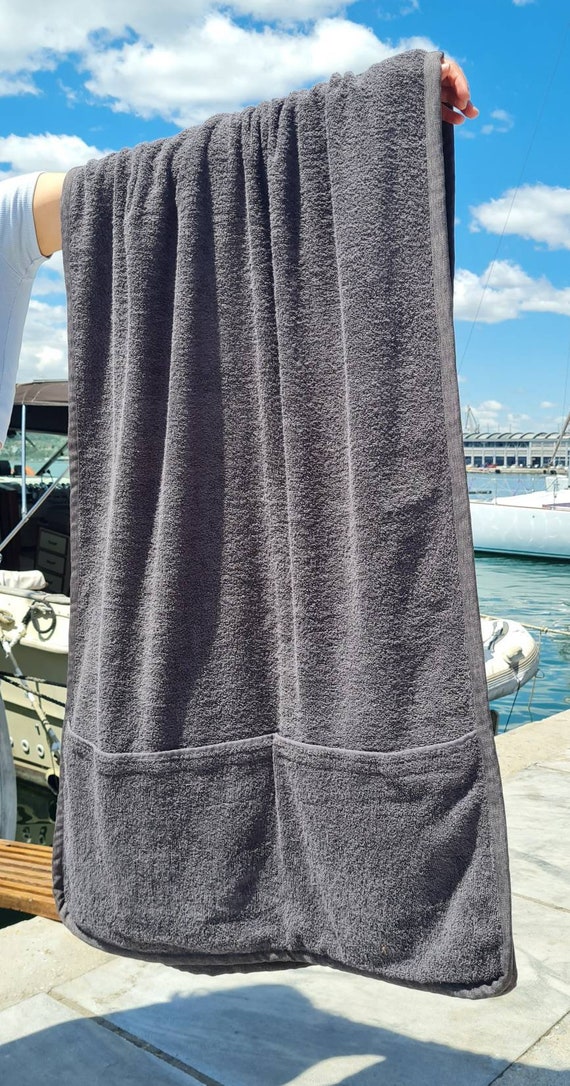 Telo mare grande per uomo, asciugamano in spugna oversize per le vacanze  estive, asciugamano grande in cotone fatto a mano con tasche, accessorio da  spiaggia, più colori -  Italia
