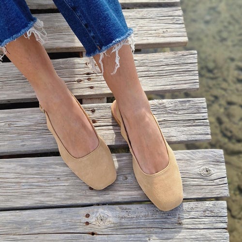 Womens Beige Suede Slingback Casual Shoes Emarra Beige Suede Slingback Court Shoes | SIMMI London main image 2