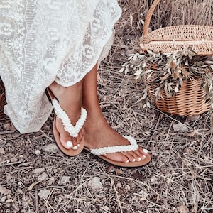 Handmade Leather Bridal Flip Flops, Ivory Wedding Sandals