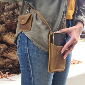 Borsa a tracolla in pelle per cellulare e carte di credito con portamonete regolabile, prodotto unisex greco fatto a mano, custodia per telefono, fibbie
