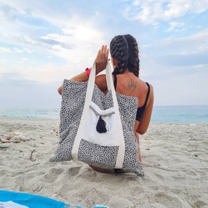 Terry Leopard Beach Bag for women, oversize beach bag, Handmade towel bag, Summer tote, shoulder Bag, women's bag, gift for her