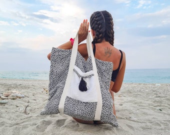 Terry Leopard Beach Bag for women, oversize beach bag, Handmade towel bag, Summer tote, shoulder Bag, women's bag, gift for her