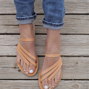 Greek Sandals, Slip on Sandals, Summer Flats, Leather Sandals, Roman Sandals, Women's Sandals, Leather flats, Natural Leather, Handmade image 9