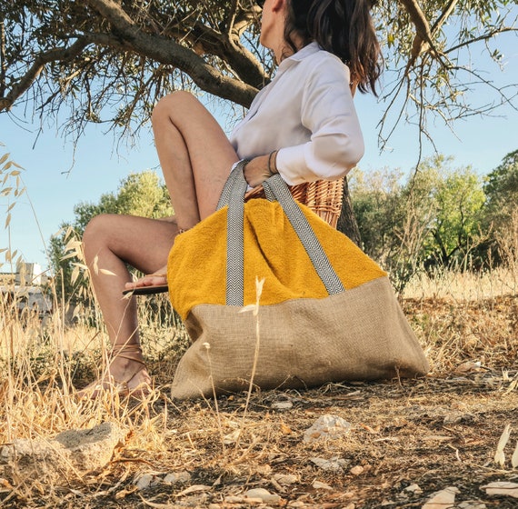 ★送料込◆Terry Beach Towel Bag ビーチタオルバッグ Handmade Terry Beach Bag for Women, Reversible Towel Bag