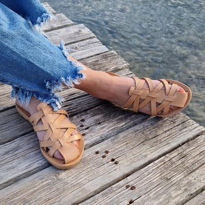 Handmade Leather Fisherman Sandals, Leather closed toe caged sandals, barefoot summer flats, Comfortable Fisherman mules, slip on flats image 7