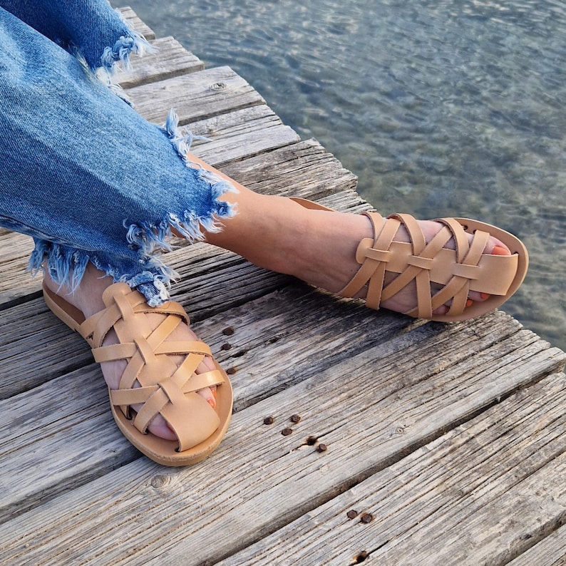 Handmade Leather Fisherman Sandals, Leather closed toe caged sandals, barefoot summer flats, Comfortable Fisherman mules, slip on flats image 7