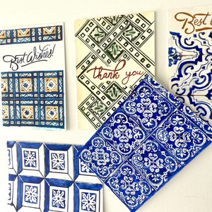 Jeu de cartes postales, peinture de Lisbonne, aquarelle originale, azulejos, peinture d'ornements originaires du Portugal, motifs authentiques de Lisbonne