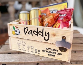 Personalised Printed Wooden Character Crate WITH BOTTLE OPENER - Gift for Him