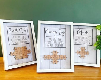 Personalised Framed Jigsaw Print Laser Engraved Mother's Day Gifts For Nan Mum Aunt Sister Puzzle Piece