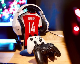 Personalised Shirt Shaped Headset Gaming Station Console Controller Stand Custom Text Design Gamer Gift Idea For Kids Bespoke Football