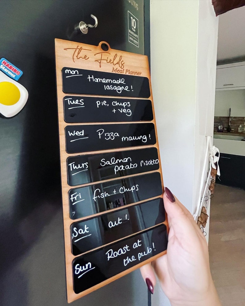 Personalised Wooden Engraved Meal Planner Fridge Diet Menu Tracker Bespoke Family Home Organised Gifts for Home Weight Loss Magnetic image 1