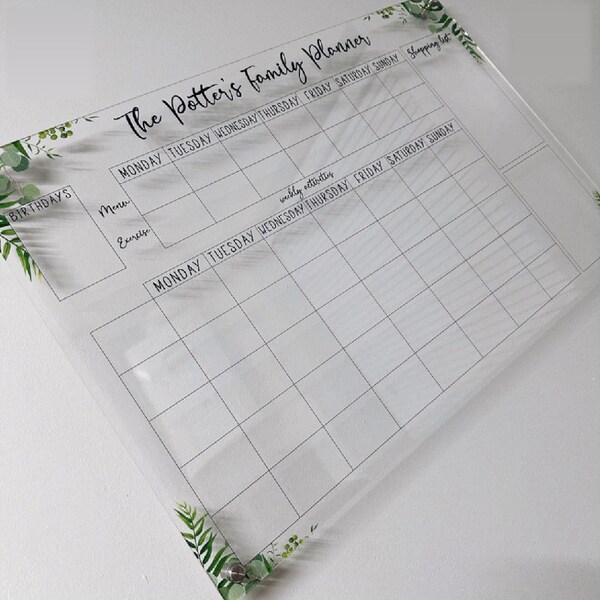 Personalised Premium Foliage Family Hanging Planner Acrylic Organised Weekly Planner Wall Planner Clear Foliage Design