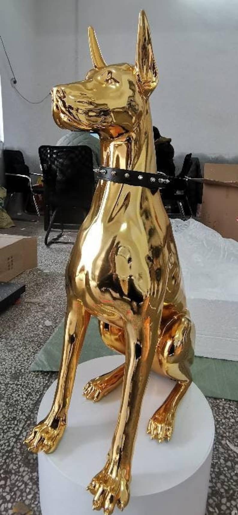 Doberman Gold or Silver Electroplated Dog Statue, Sculpture, Figurine