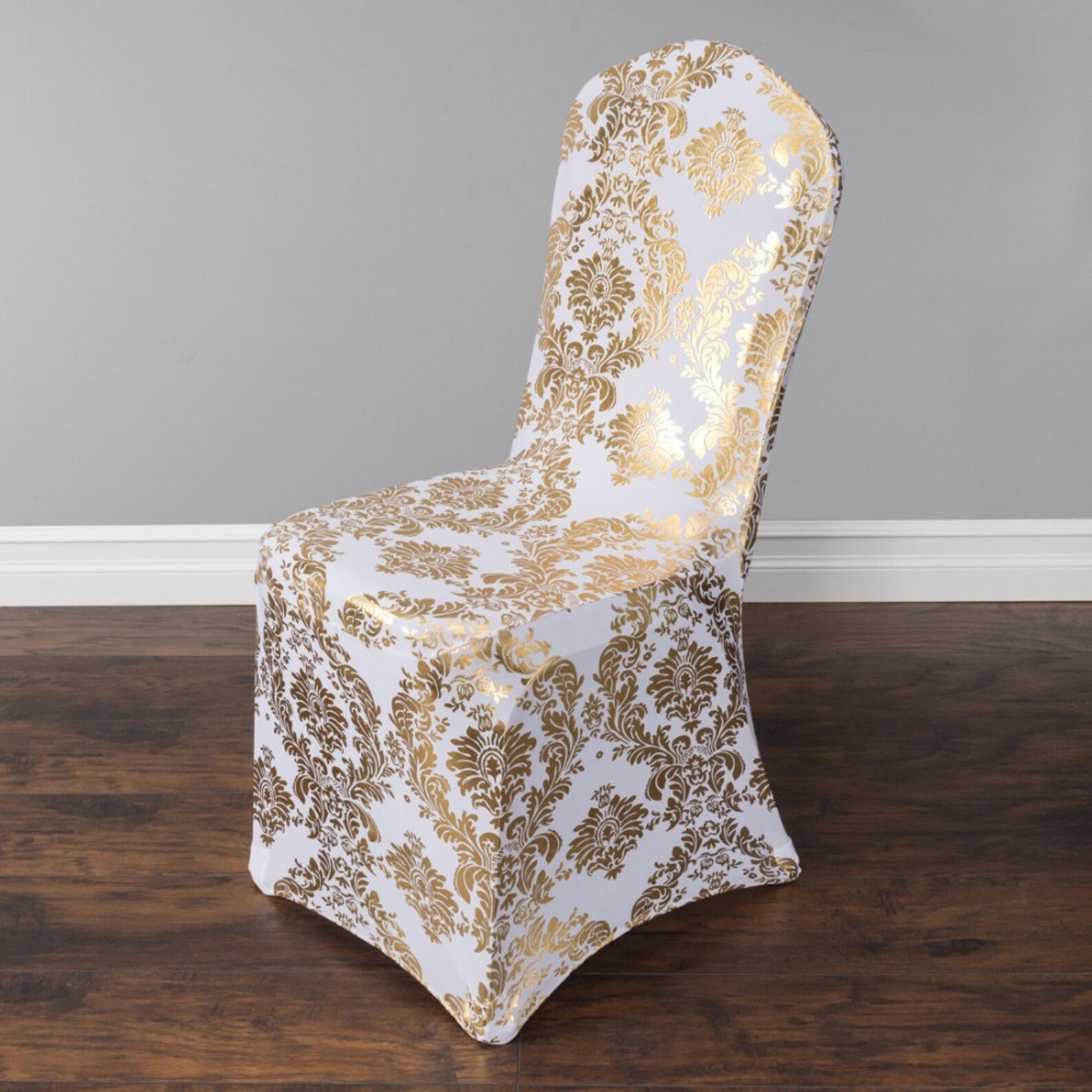 Damask Design Spandex/lycra Chair Cover Silver and Gold Etsy
