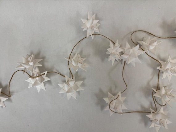 3D White Star Garland 9' German Paper Stars Froebel Stars Moravian Stars Star Ornaments Matte