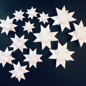 13 (4 lg, 5 m, 4s) Pure White Stars German Paper Stars Moravian Stars Star Ornaments Froebel Star