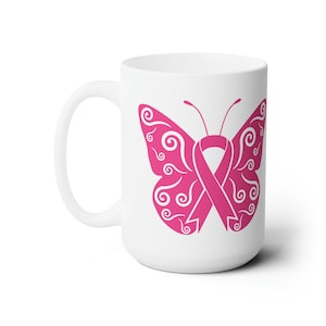 Breast Cancer Gift Coffee Mug Breast Cancer Awareness Mug Gift for Survivor Breast Cancer Survivor Pink Ribbon Butterfly 15oz Ceramic Mug
