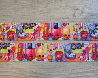 5 yards SHOPKINS Grosgrain Ribbon, 22 mm - 7/8" Comic Ribbon, Amin Ribbon, Character ribbon, girly, hairbow, gift wrap.