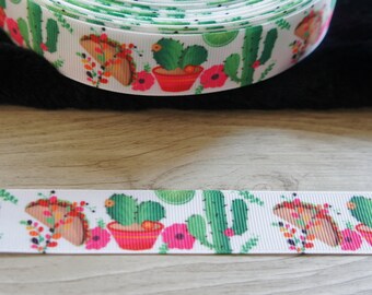 5 YARDS of CACTUS and TACOS pattern ribbon / 22 mm - Cactus ribbos / Tacos printed ribbon by yard / flower ribbon / Mexican style