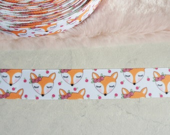 5 YARDS Fox ribbon,  25 mm - 1',  Comic Ribbon, cartoon ribbon, Animal ribbon, printed ribbon by yard