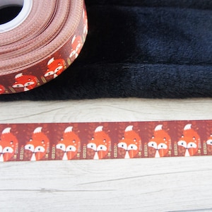 Tête de renard imprimé  ruban 25mm,   ruban pour cheveux, projet couture, collier pour chien, ruban animaux