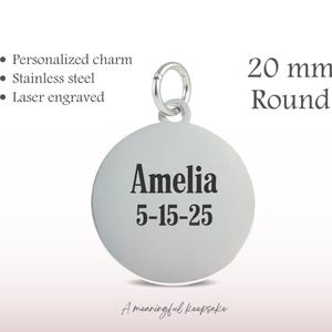 Charm personalizado de acero inoxidable redondo de 20 mm – Charm de joyería grabado con láser, diseño personalizado