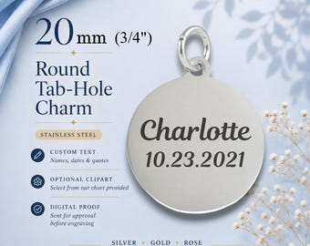 Custom 20mm Round Charm – Personalized Engraved Stainless Steel Keepsake for Jewelry, Gifts & Memories