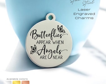 Engraved Butterfly Remembrance Charm: Stainless Steel Jewelry