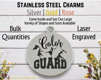 Color Guard Dancers, Laser engraved charm, Silver Tone, Gold Tone, Rose Tone Charm, stainless steel, Drill Team