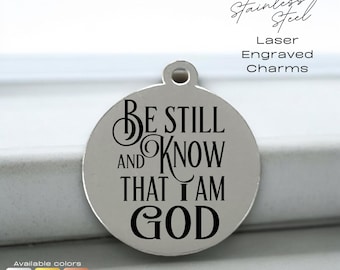 Be Still and Know Charm – Laser Engraved Stainless Steel Christian Jewelry | Psalm 46:10 Tag | Inspirational Gift