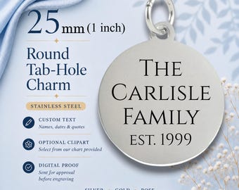 Personalized 25 mm Round Stainless Steel Charm – Custom Engraved Jewelry Charm