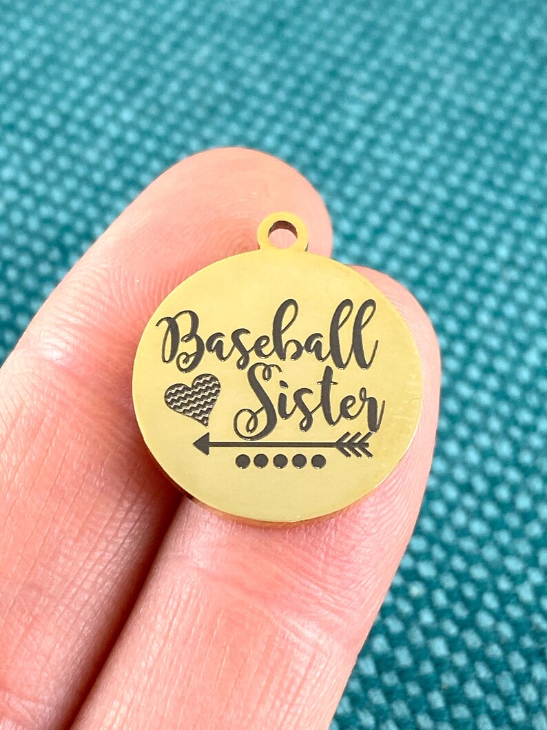 baseball charm Baseball sister charm team sister charm 1 Piece Baseball Sister laser engraved gold tone charm sister charm