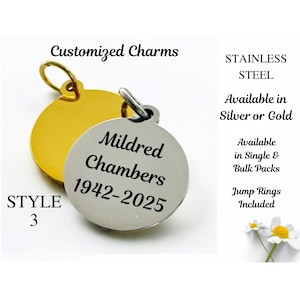 Personalized 15mm Round Stainless Steel Charm – Custom Engraved Jewelry Blank in Silver or Gold