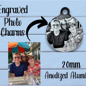 Personalized Photo Charm - 20mm Black Anodized Aluminum | Custom Engraved | Optional Back Text | Memory Charm | Gift for Her | Pet Charm