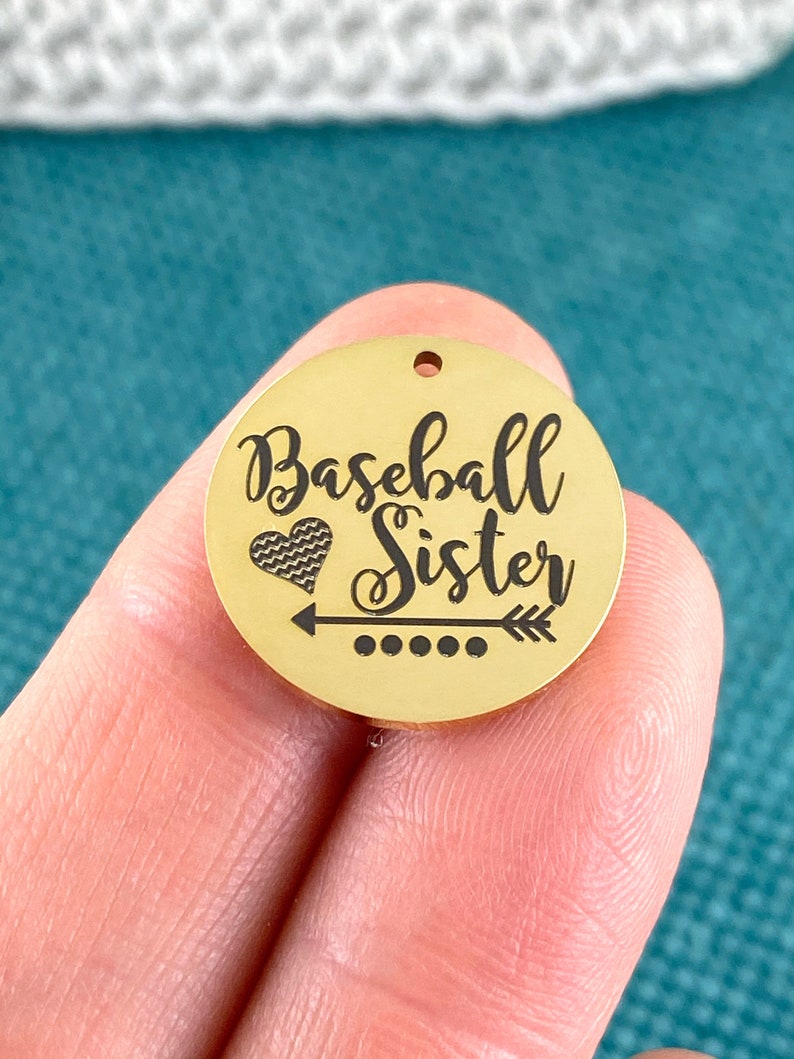 baseball charm Baseball sister charm team sister charm 1 Piece Baseball Sister laser engraved gold tone charm sister charm