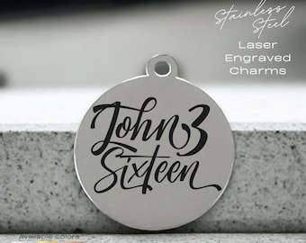 John 3:16 Laser Engraved Stainless Steel Charm