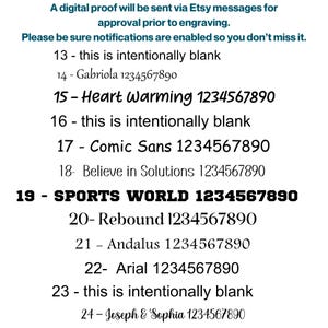 Może przedstawiać: Białe tło z tekstem w r&oacute;żnych czcionkach i rozmiarach, w tym "Heart Warming" i "SPORTS WORLD" z powiązanymi numerami. Tekst zawiera r&oacute;wnież wiadomość o cyfrowych proofach i powiadomieniach Etsy.