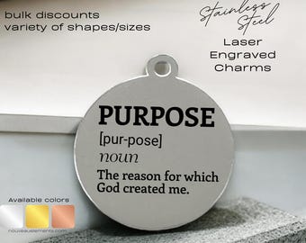Engraved "Purpose" Charm: Stainless Steel Motivational Keychain Tag