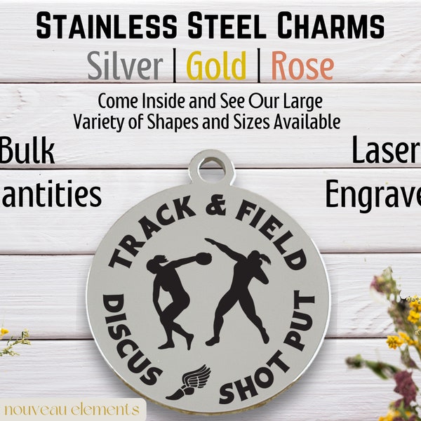 Track & Field | Laser Engraved Charm | shot put | Stainless Steel | discus | olympic sports