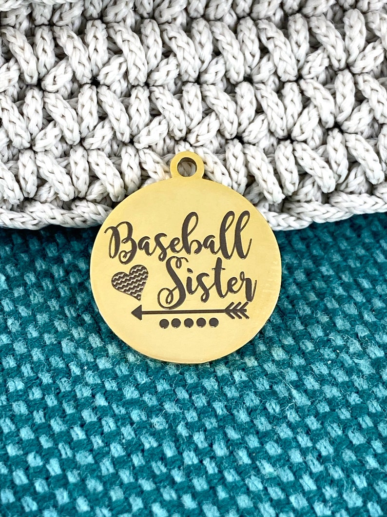 baseball charm Baseball sister charm team sister charm 1 Piece Baseball Sister laser engraved gold tone charm sister charm