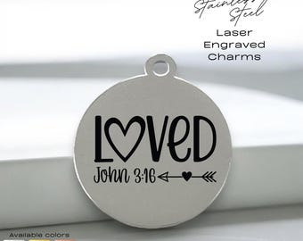 Loved John 3:16 – Engraved Stainless Steel Charm | Christian Jewelry Supplies | Bulk Options