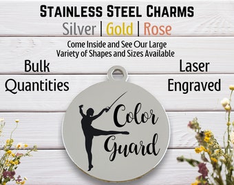 Color Guard Person Sabre, Laser engraved charm, Silver Tone, Gold Tone, Rose Tone Charm, stainless steel, Drill Team