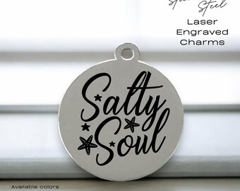 Engraved "Salty Soul" Stainless Steel Charm: Beach Lover