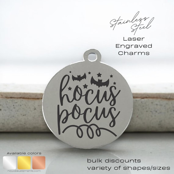 Hocus Pocus Charm – Stainless Steel Halloween Jewelry – Engraved Witchy Pendant